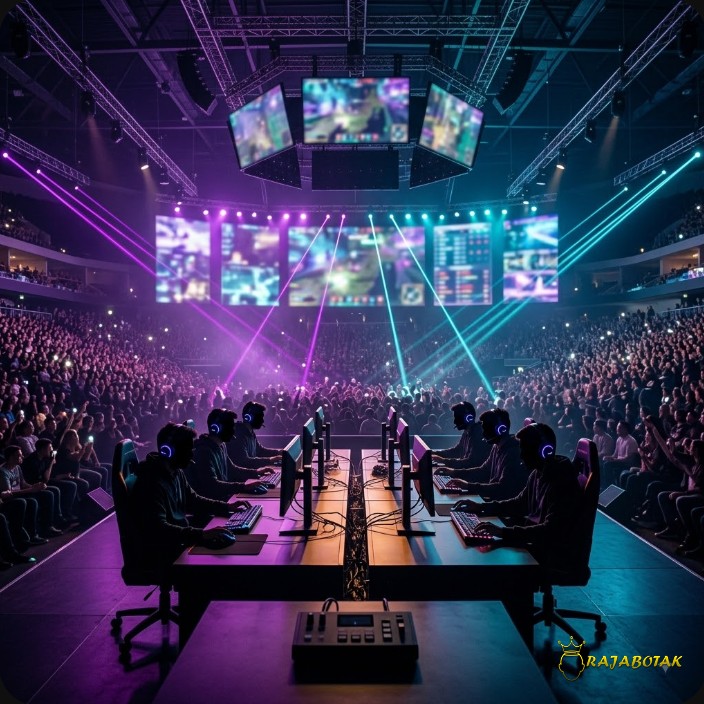 Panggung turnamen Esports World Cup 2026 dengan sorot lampu arena